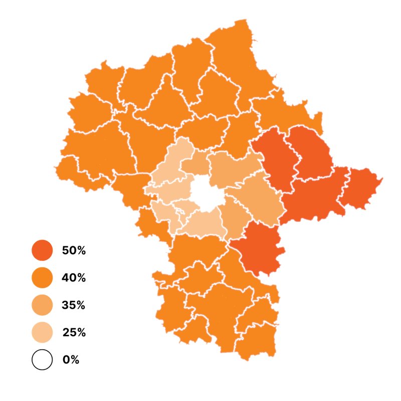 Mapa pomocy regionalnej dla województwa mazowieckiego – intensywność pomocy w powiatach i gminach